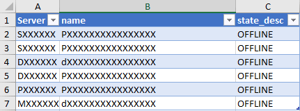 Excel sample output